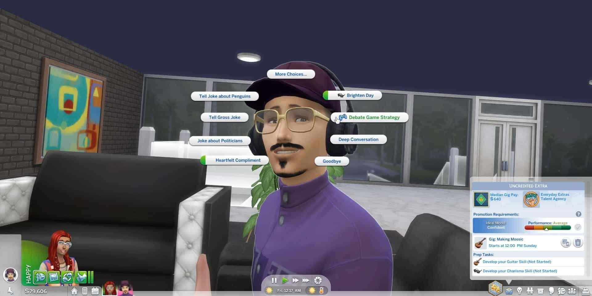 A Sim talks to another Sim in a first-person gameplay in The Sims 4.
