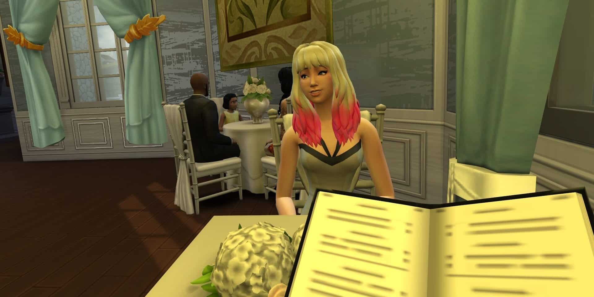 Using the first person in the Sims 4 in a restaurant.