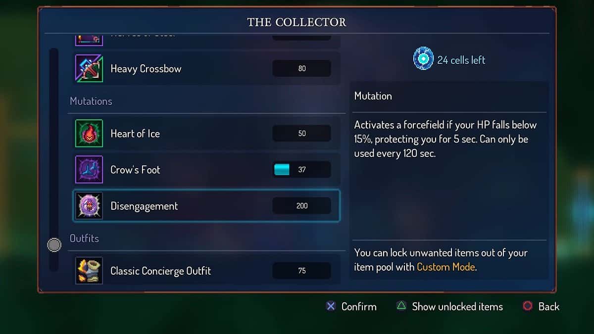 The Disengagement mutation as shown from the Collector's shop.