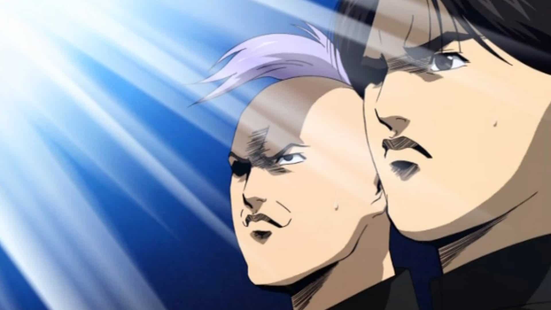 A dramatic screenshot of two characters from Cromartie High School gazing into the light.