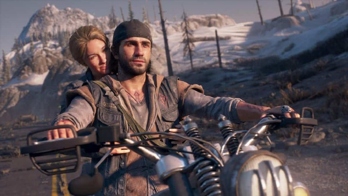 Deacon and Sarah from Days Gone riding a bike.
