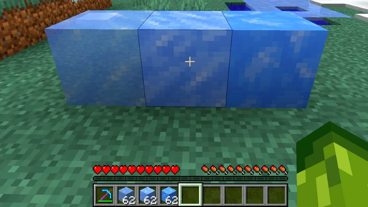 On the left is a block of regular ice, in the middle is a block of packed ice, and on the right is a block of blue ice.