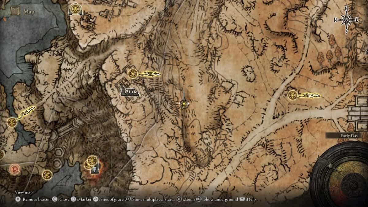 The location of the Greatshield Talisman marked on the map.