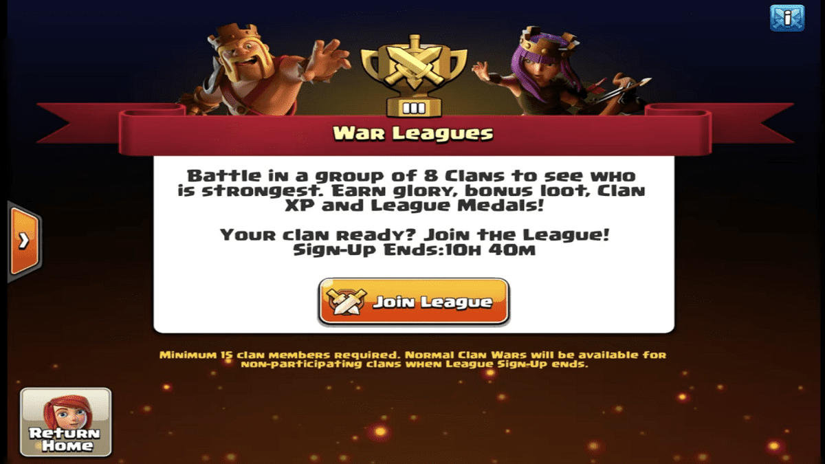 Intro message for players attempting to join Clan War Leagues for the first time.