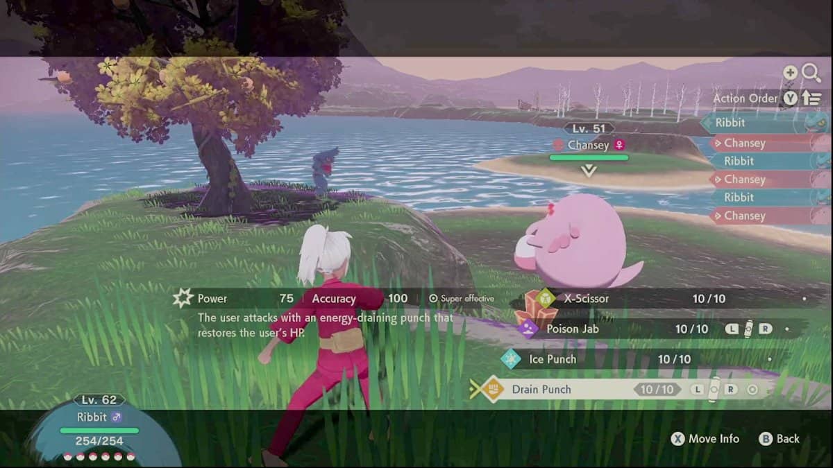 A player battling an alpha Chansey with a Toxicroak.