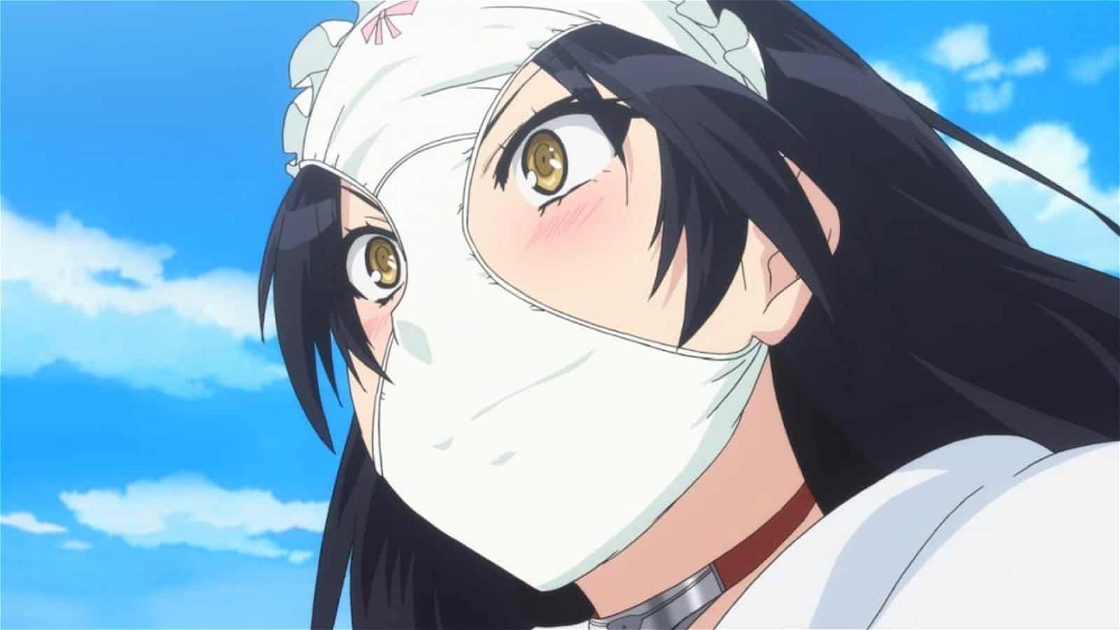A character from Shimoneta with a pair of underwear on her head.