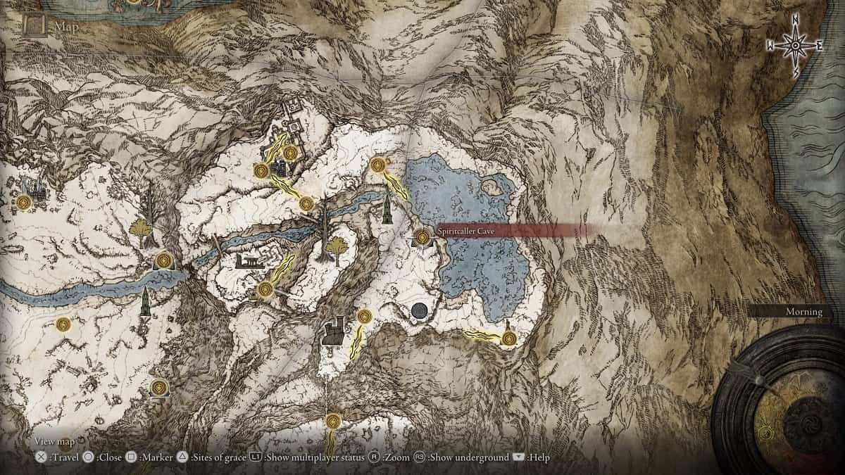 Spiritcaller's Cave shown on the map.
