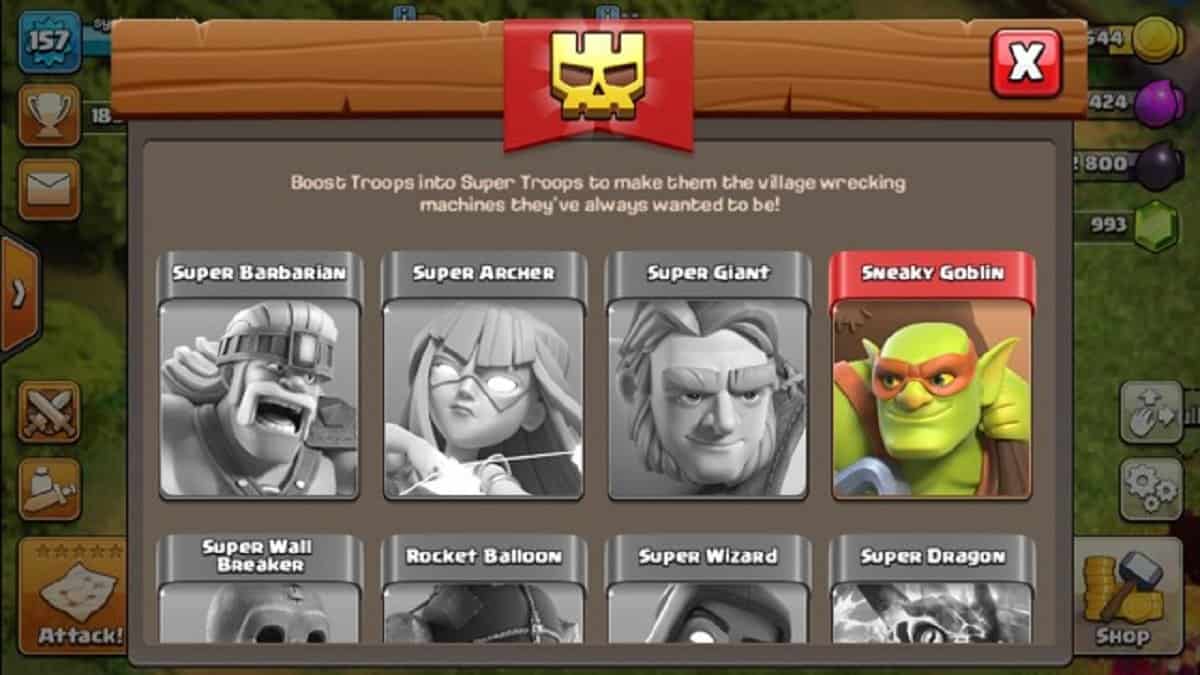Overview of different Troops that can be transformed into Super Troops.