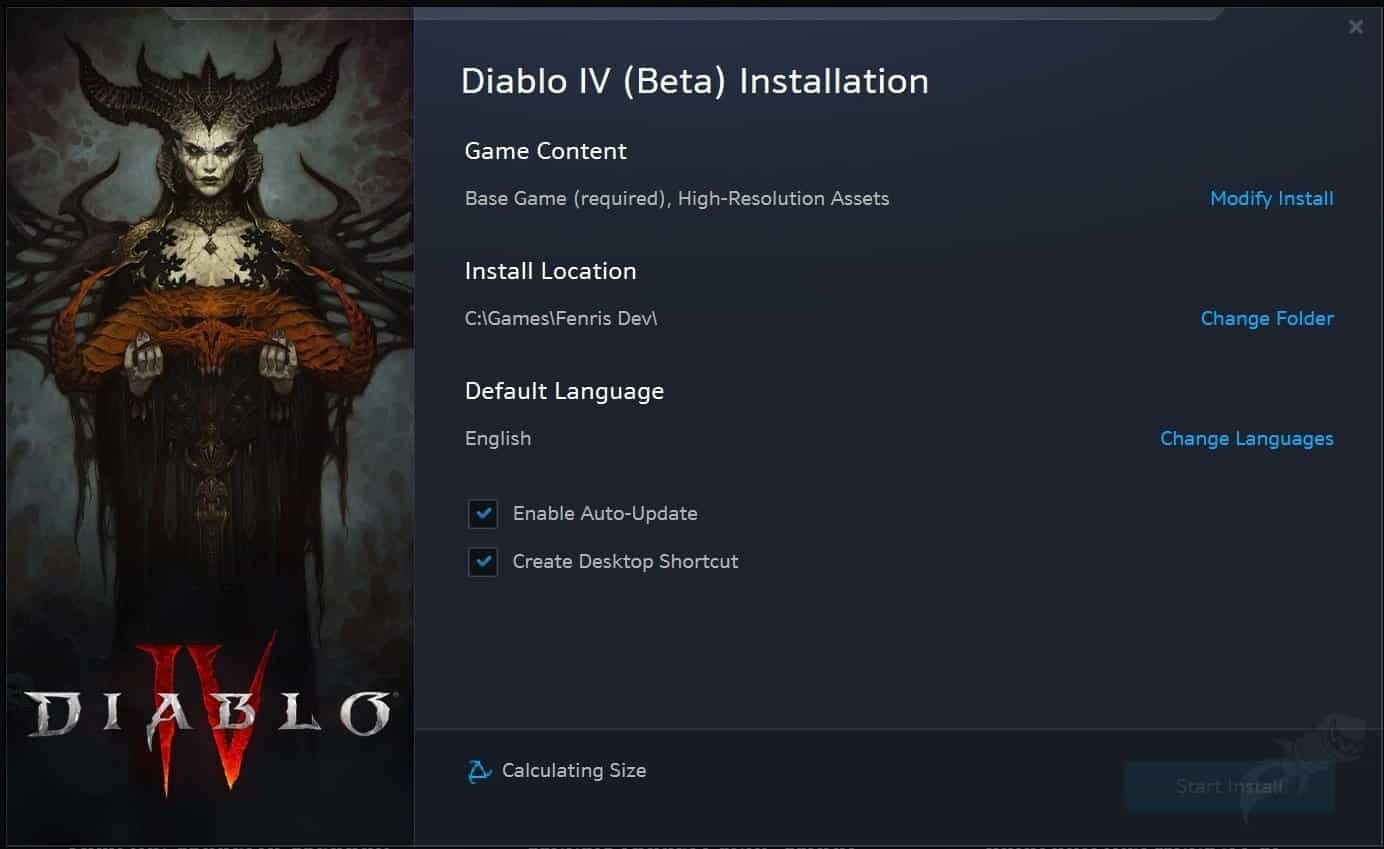 The installation window for the Diablo IV beta. 