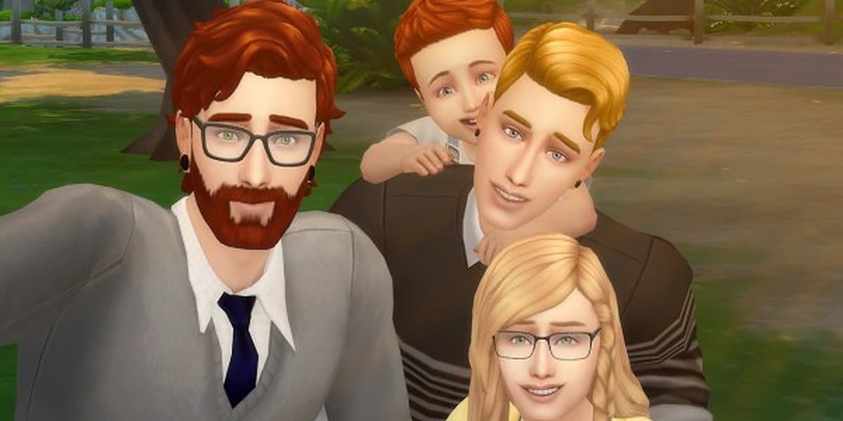 A family is holding a pose in The Sims 4.