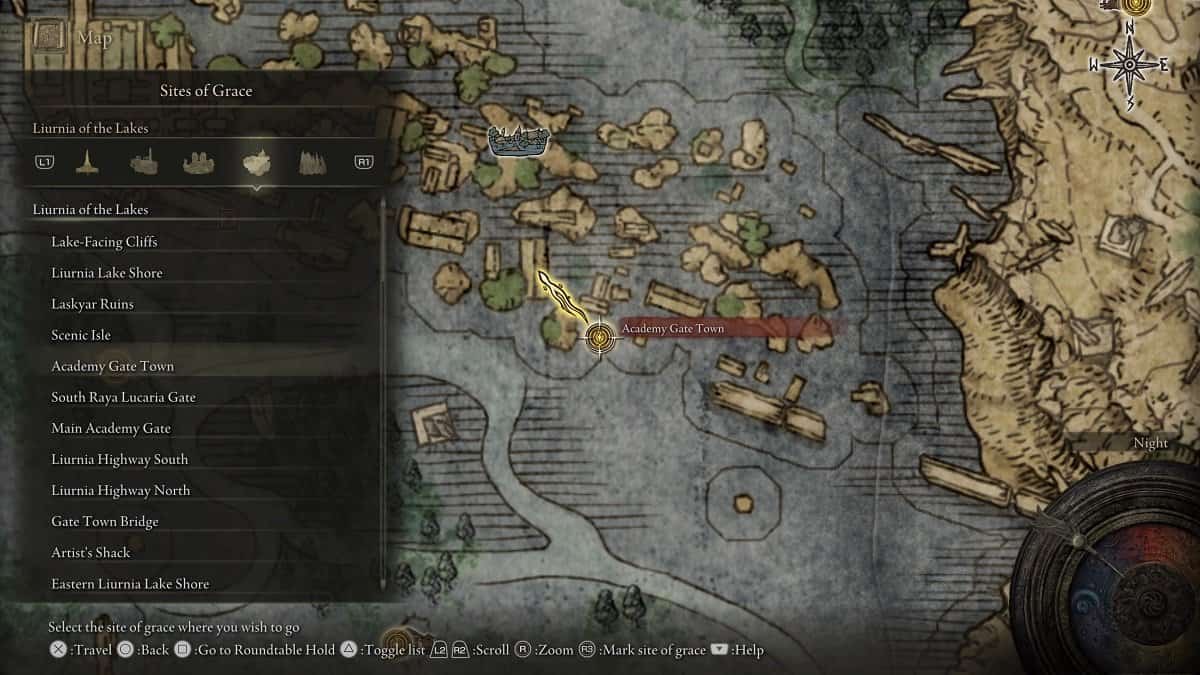 Academy Gate Town shown on the map.