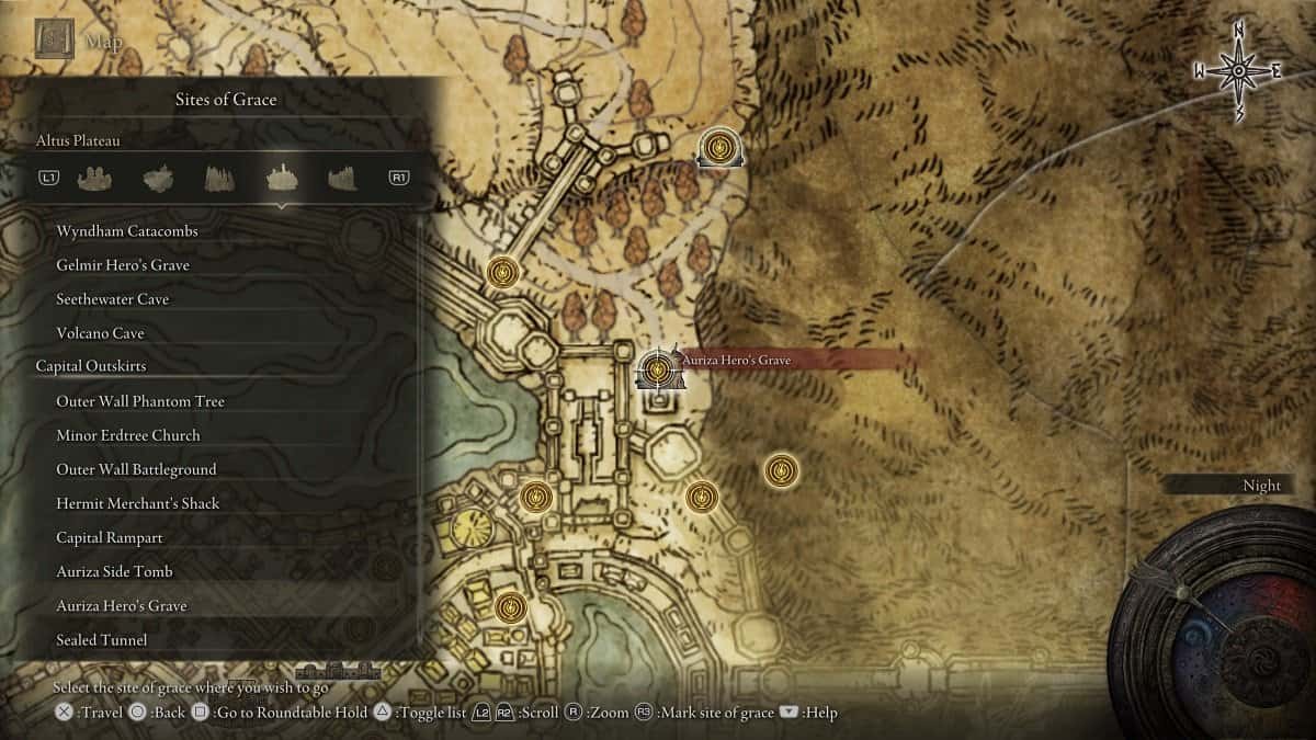Auriza Hero's Grave shown on the map.