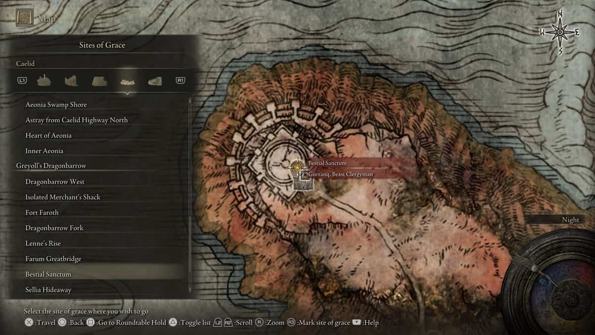 Beastial Sanctum shown on the map.