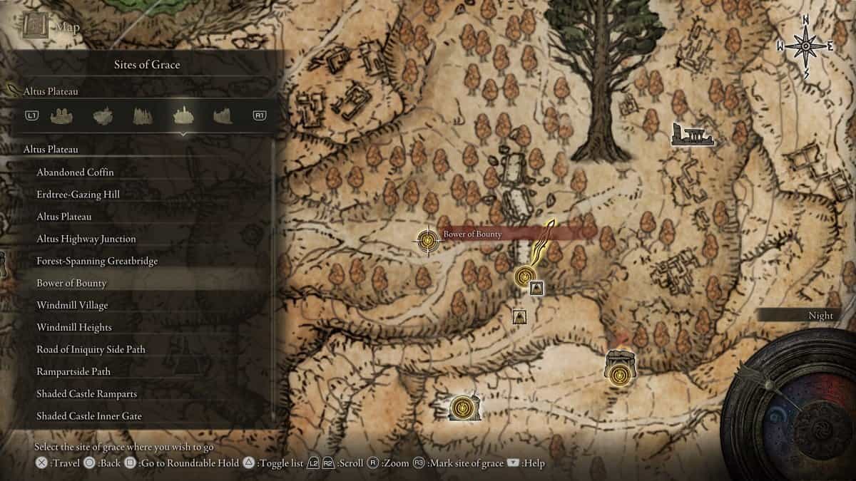 Bower of Bounty shown on the map.
