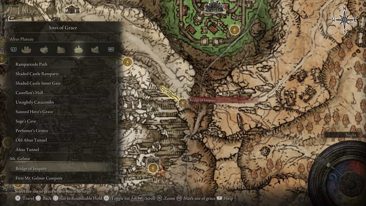 Bridge of Iniquity shown on the map.