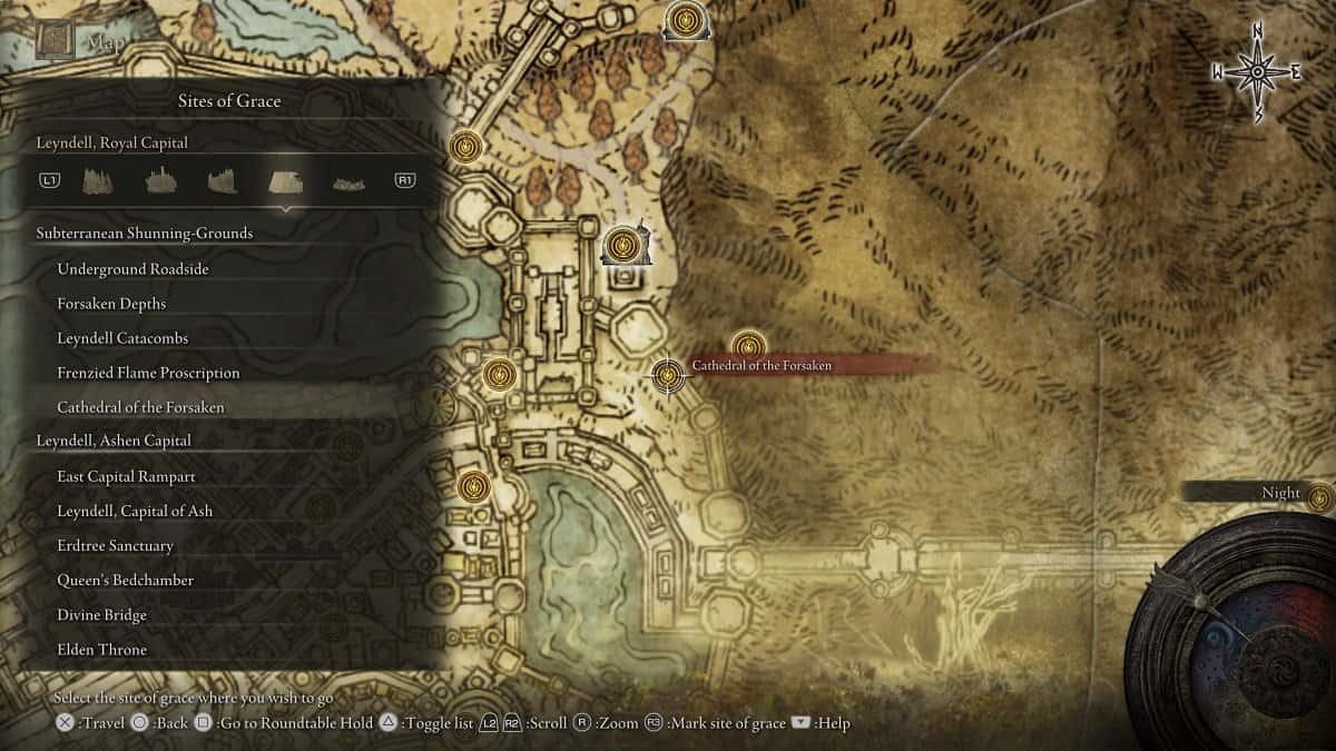 Cathedral of the Forsaken shown on the map.