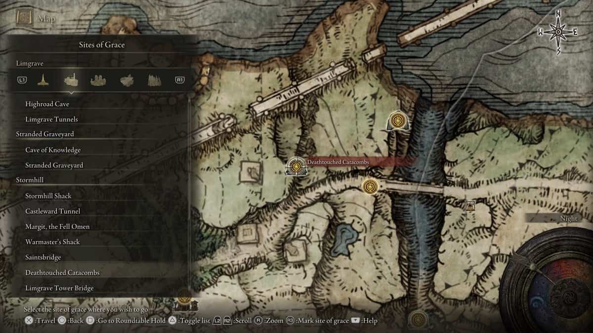 Deathtouched Catacombs shown on the map.