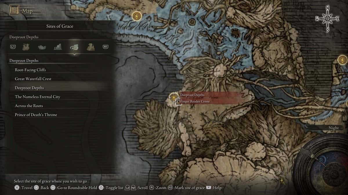 Deeproot Depths shown on the map.