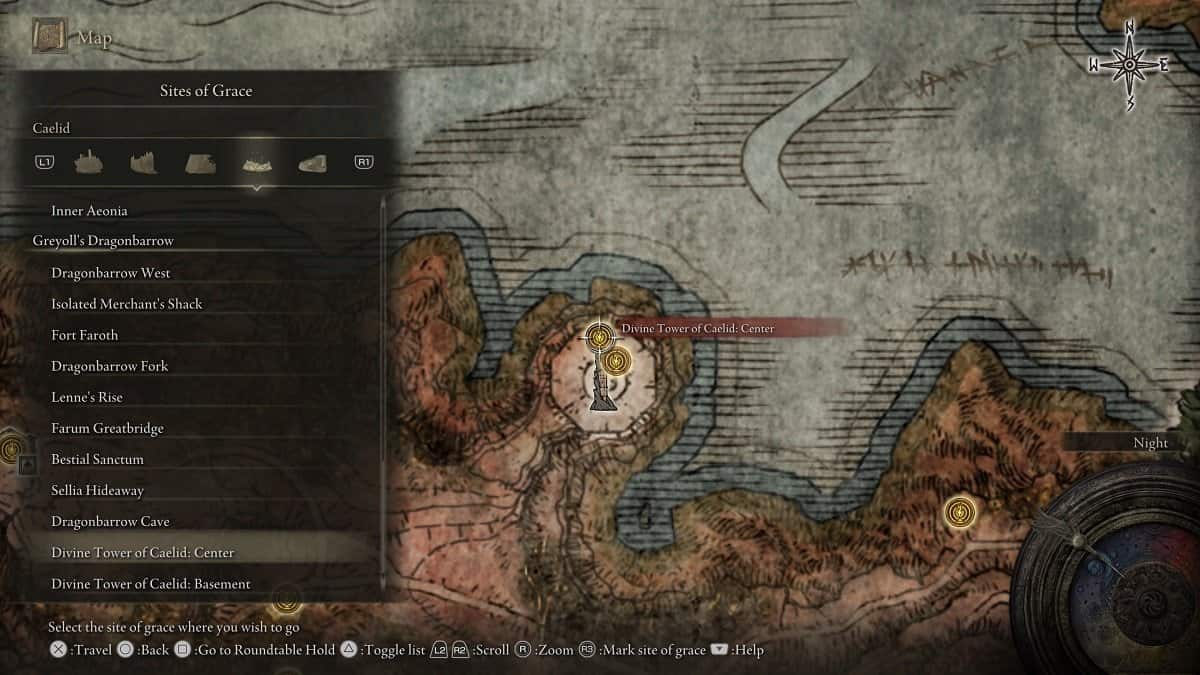 Divine Tower of Caelid Center shown on the map.