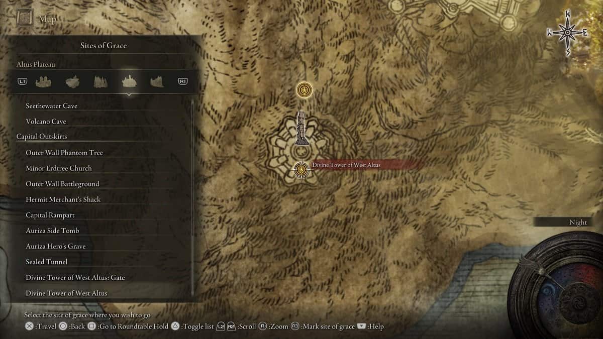 Divine Tower of West Altus shown on the map.