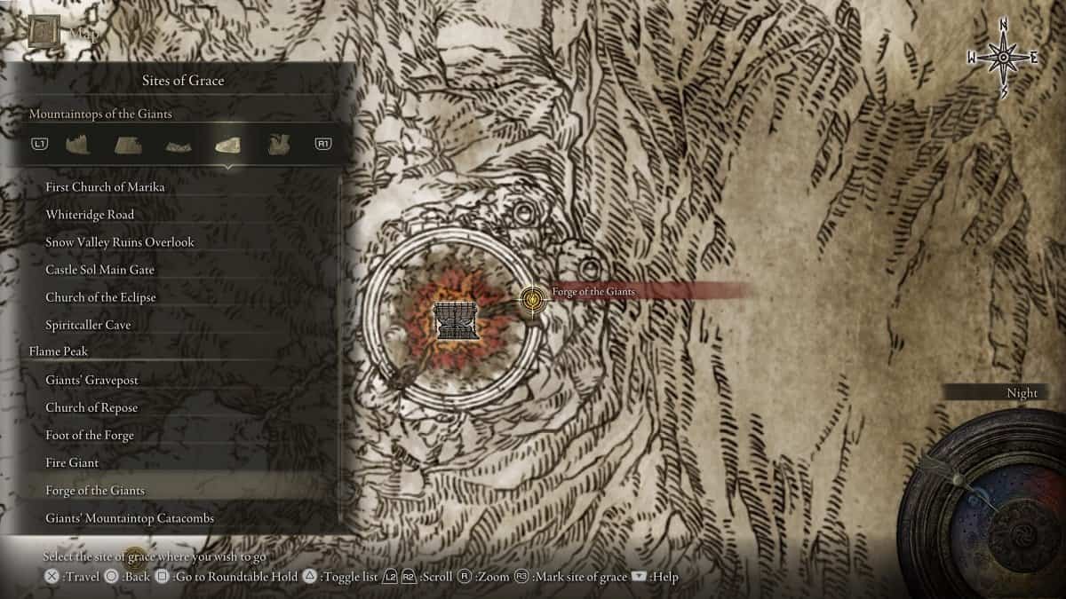 Forge of the Giants shown on the map.