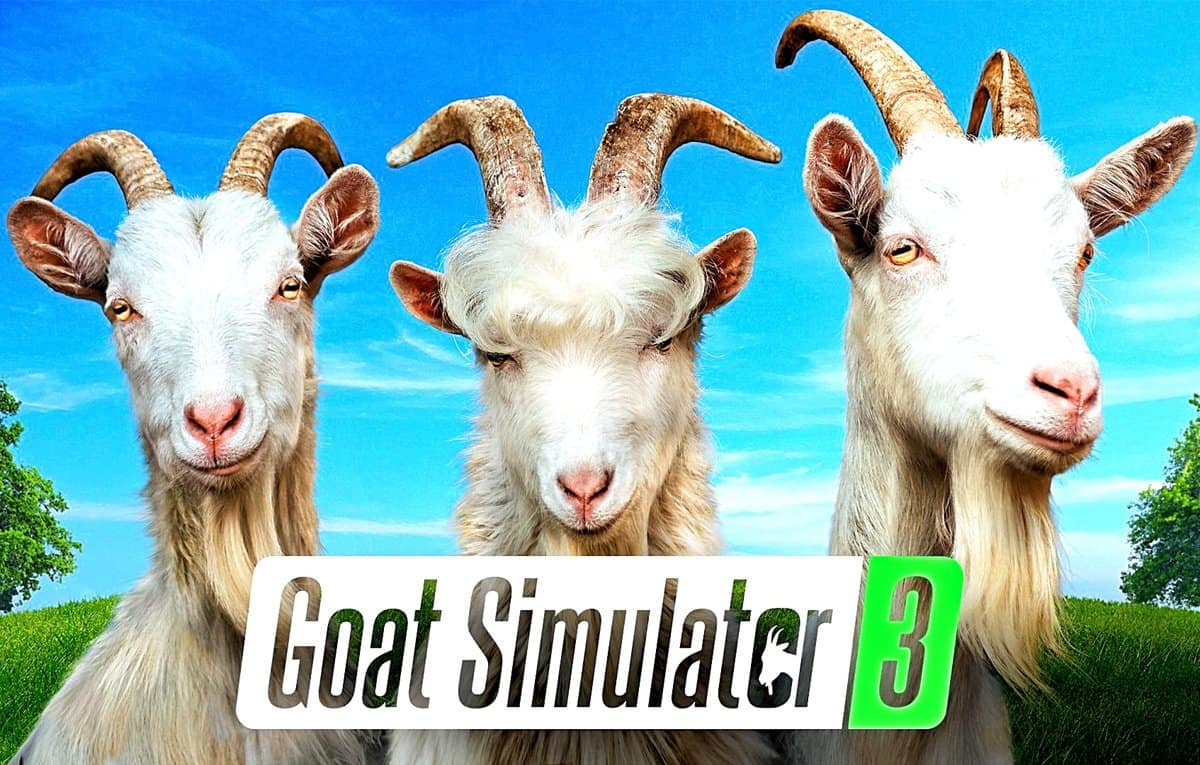 Goat Simulator 3 logo with goats