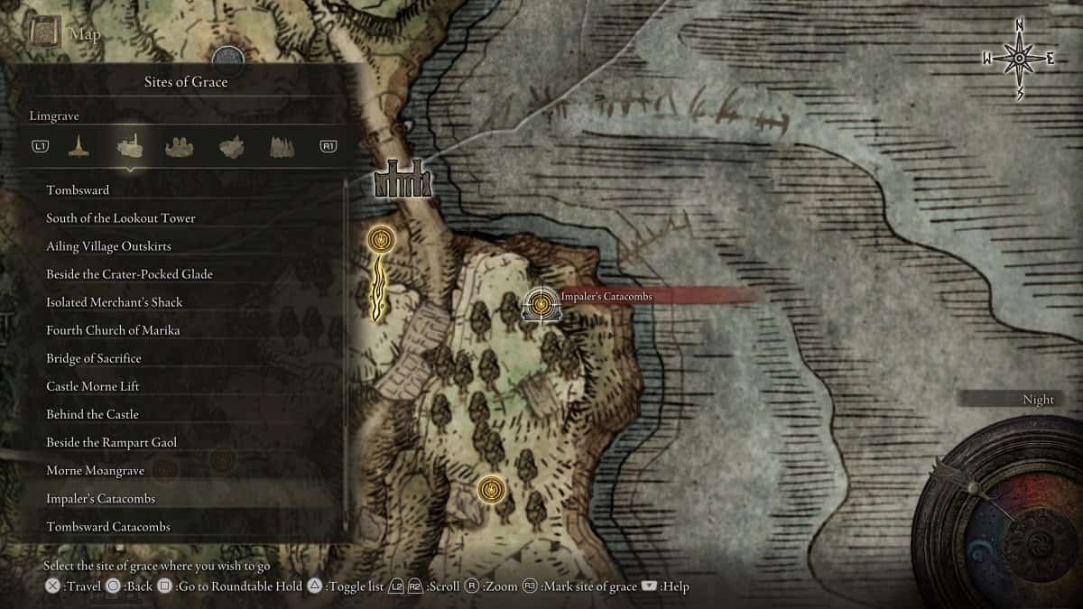 Impaler's Catacombs shown on the map.