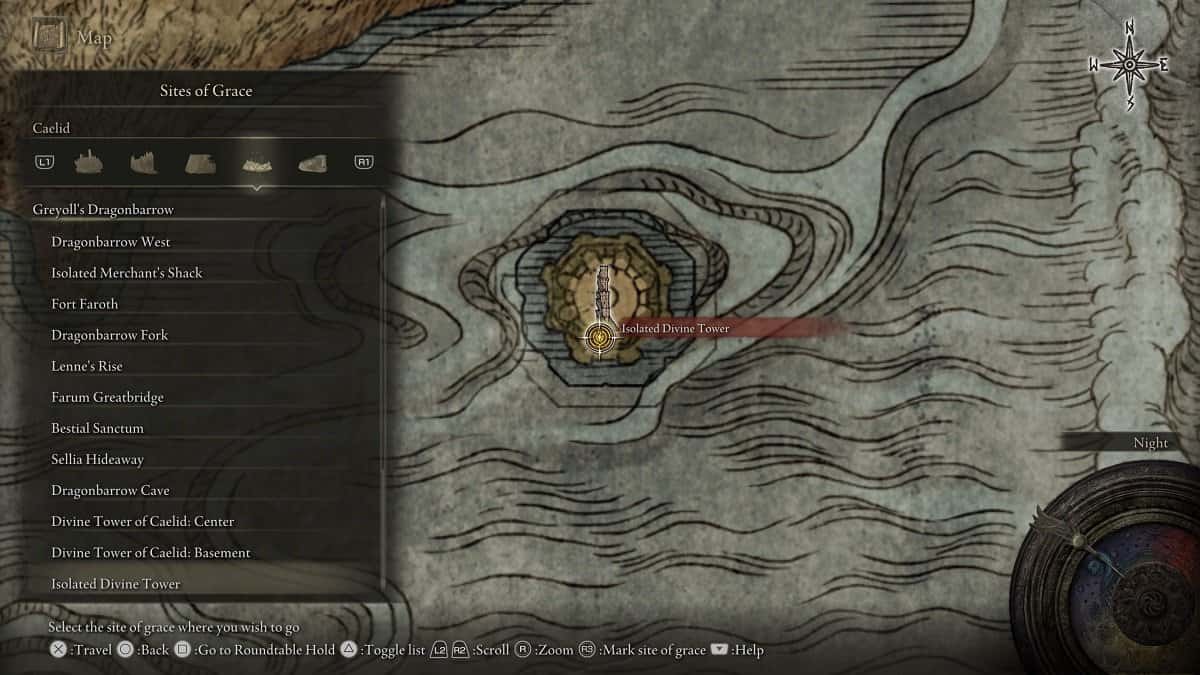 Isolated Divine Tower shown on the map.
