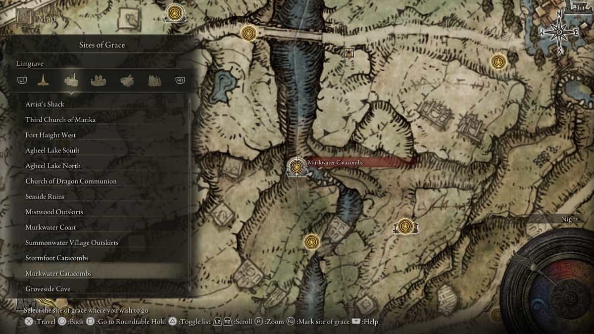 Murkwater Catacombs shown on the map.