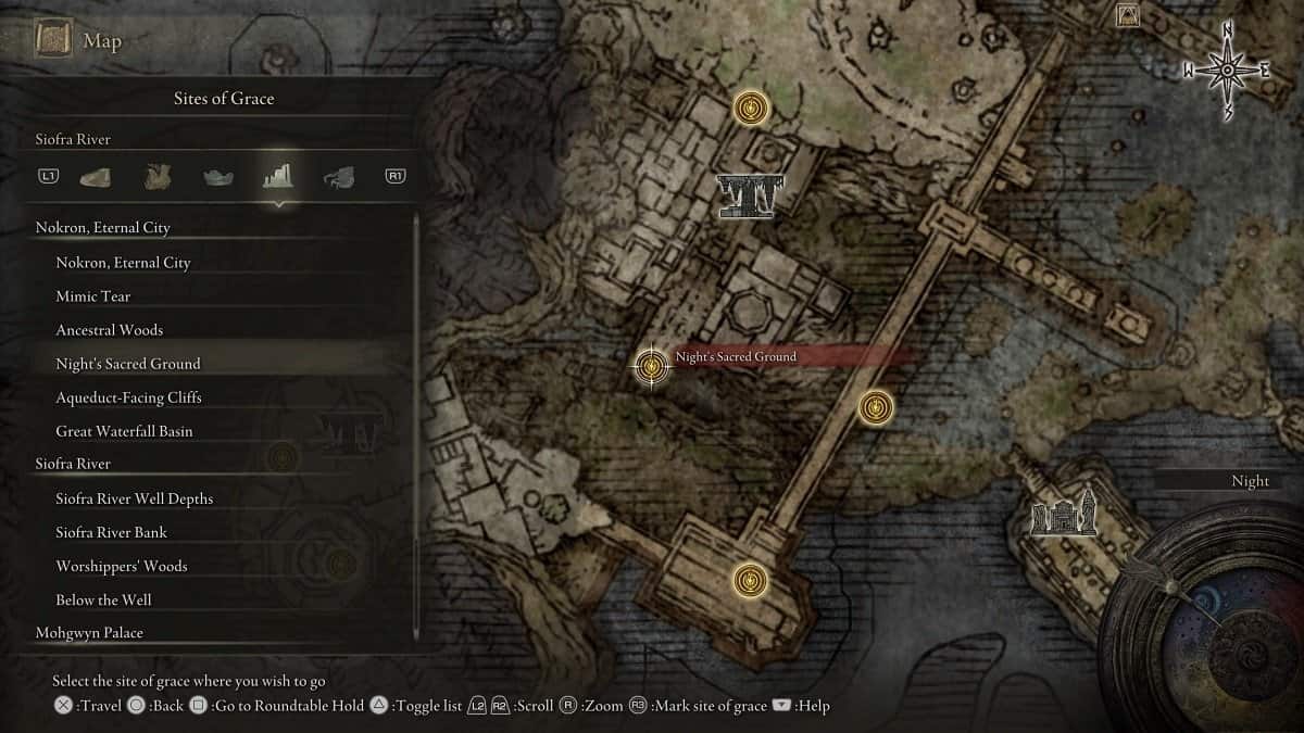 Night's Sacred Ground shown on the map.