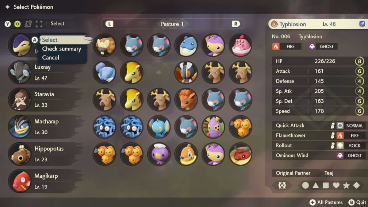 The Friendship menu in Pokémon Legends: Arceus.