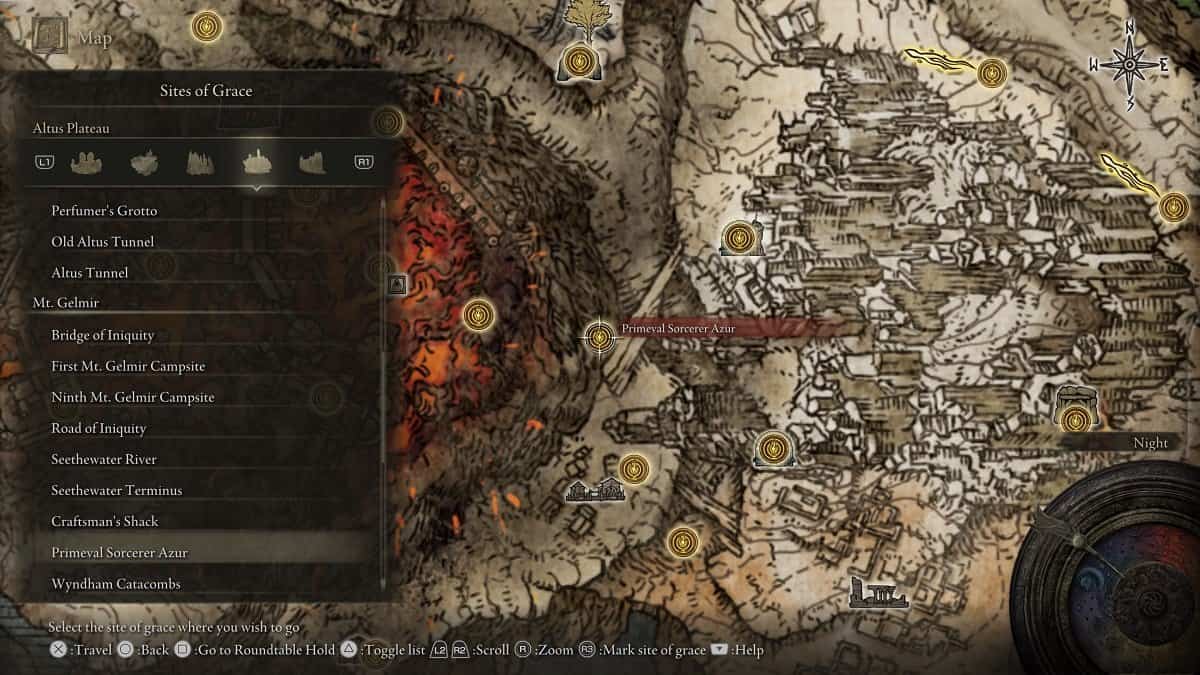 Primeval Sorcerer Azur shown on the map.