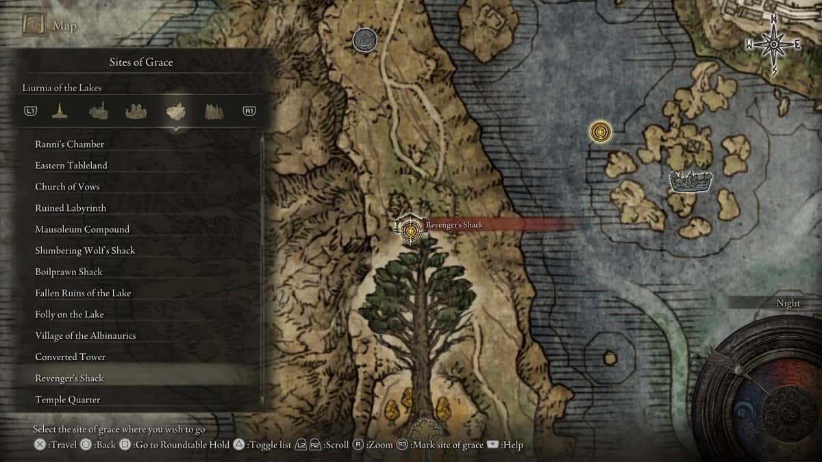 Revenger's Shack shown on the map.