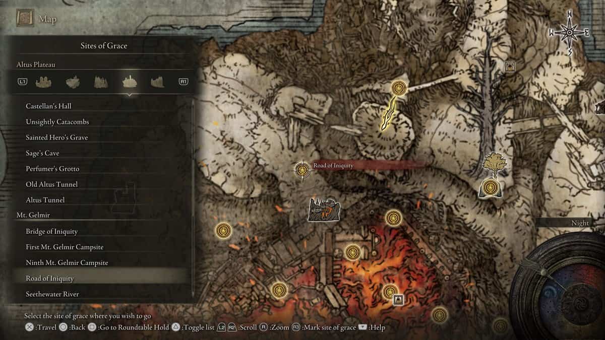 Road of Iniquity shown on the map.