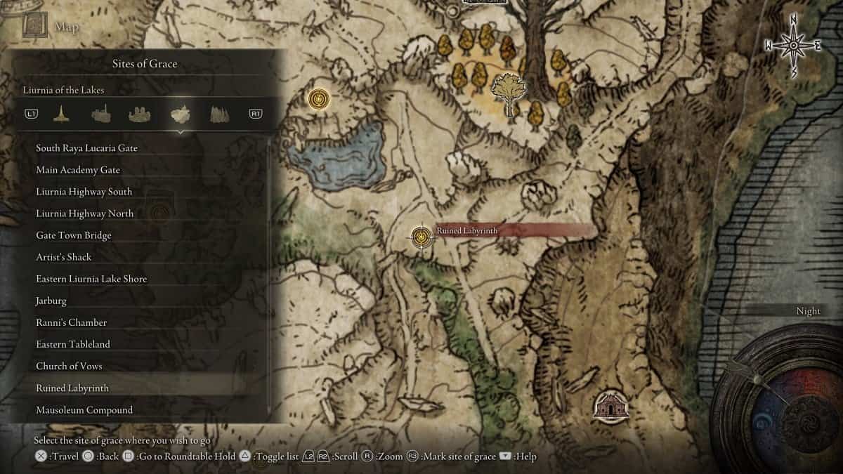 Ruined Labyrith shown on the map.