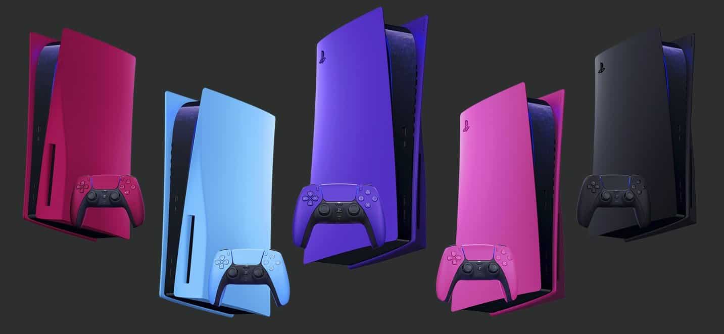PlayStation 5 Console Covers with matching controllers. 