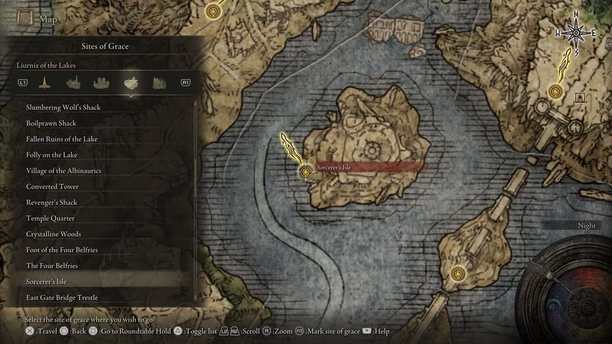 Sorcerer's Isle shown on the map.