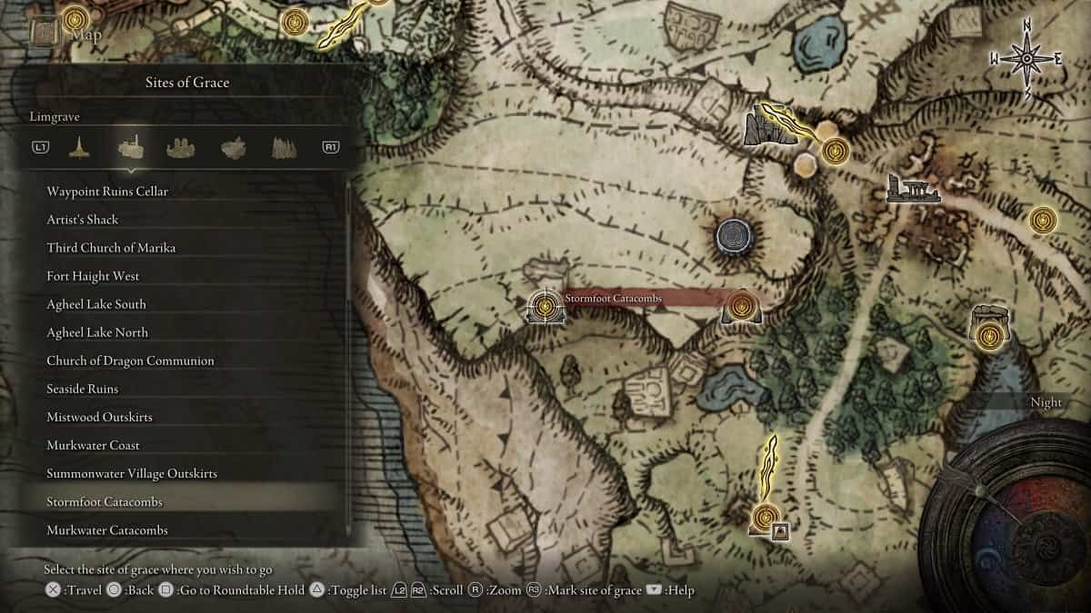 Stormfoot Catacombs shown on the map.