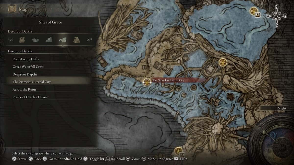 The Nameless Eternal City Site of Grace shown on the map.