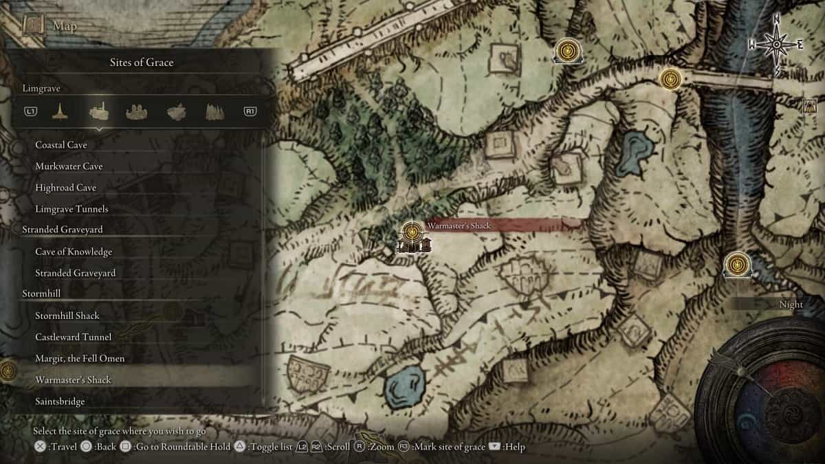 Warmaster's Shack shown on the map.