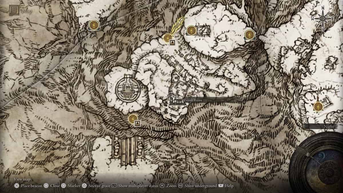 Zamor Ruins shown on the map.