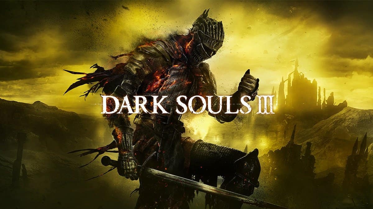 A cover image of Dark Souls 3 with a characters in armor, holding a sword.