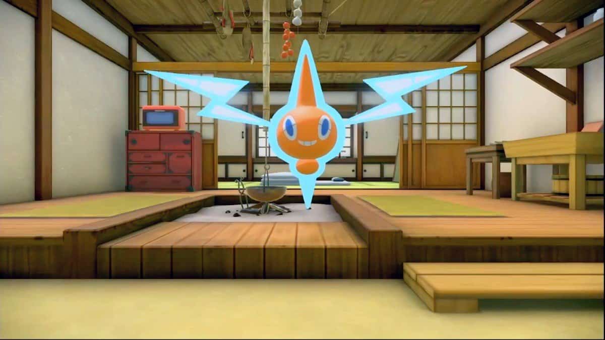 A close-up of regular Rotom in the player's home.