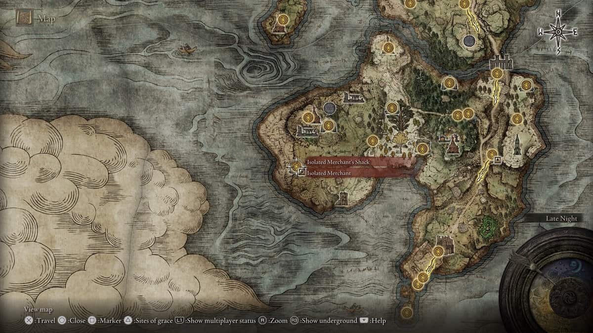 The location of the Isolated Merchant in the Weeping Peninsula.