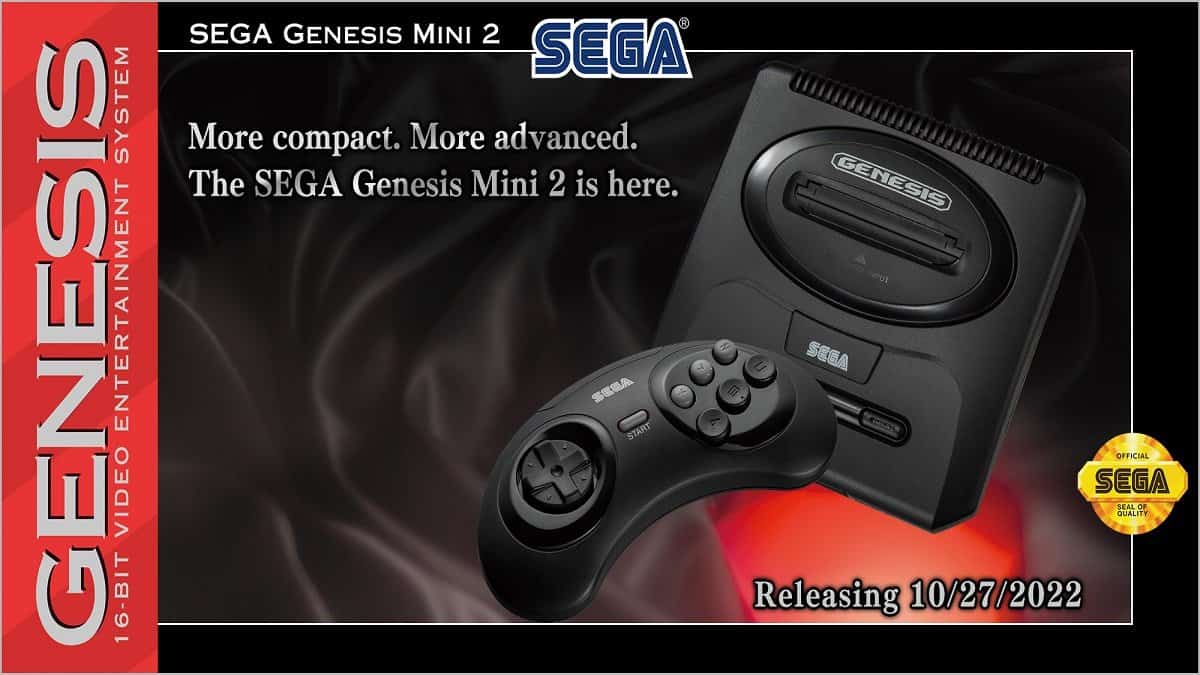 Sega Genesis Mini 2 with launch date information.