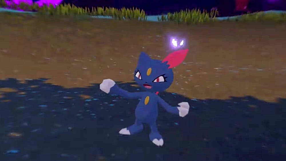 A Johtonian Sneasel challenging a player in a space-time distortion.