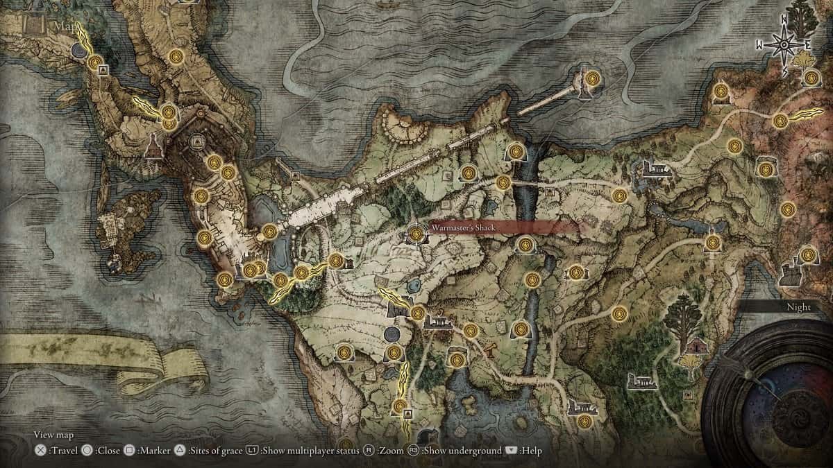 Warmaster's Shack shown on the map.