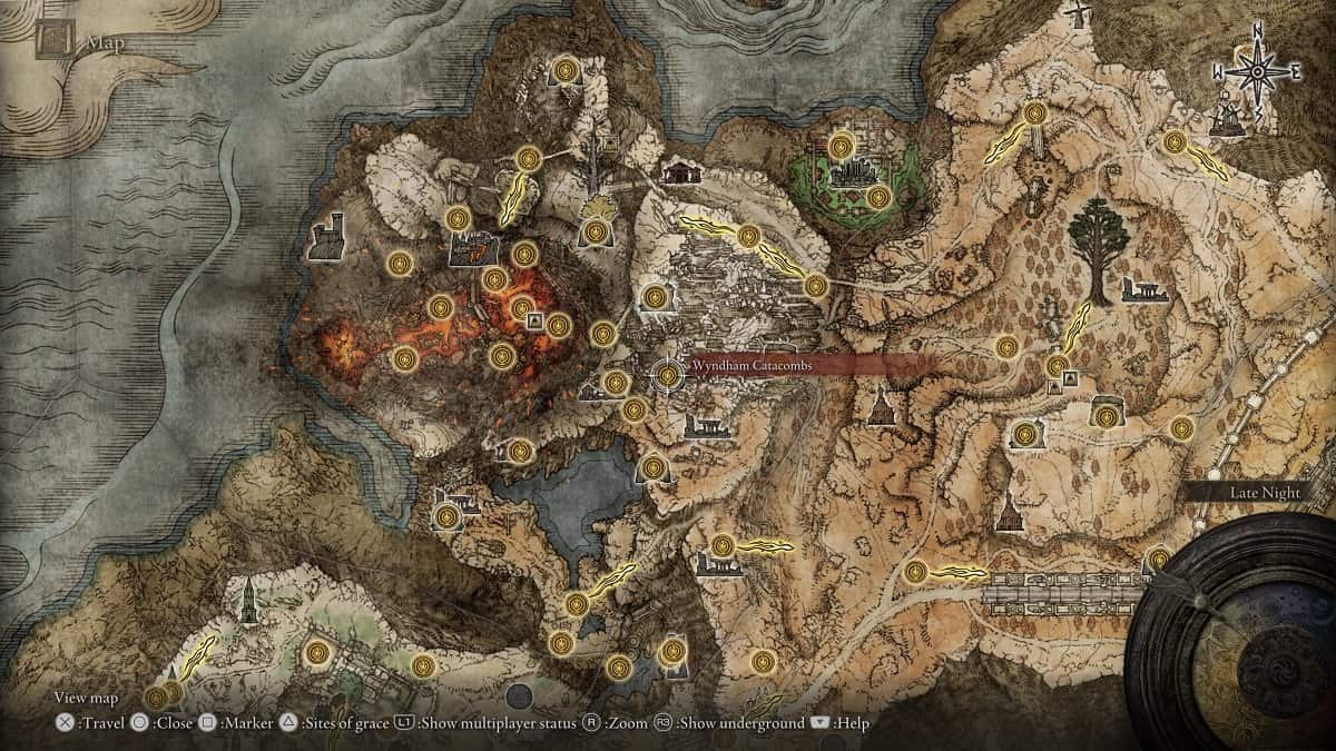 Wyndham Catacombs shown on the map.