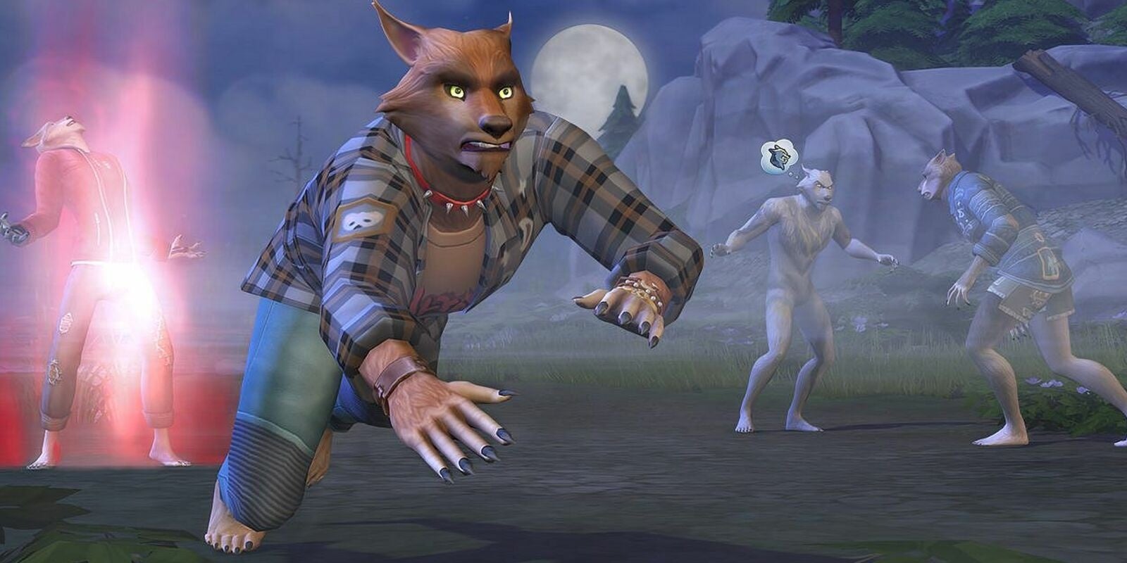 A pack of werewolves is spending time together in The Sims 4.