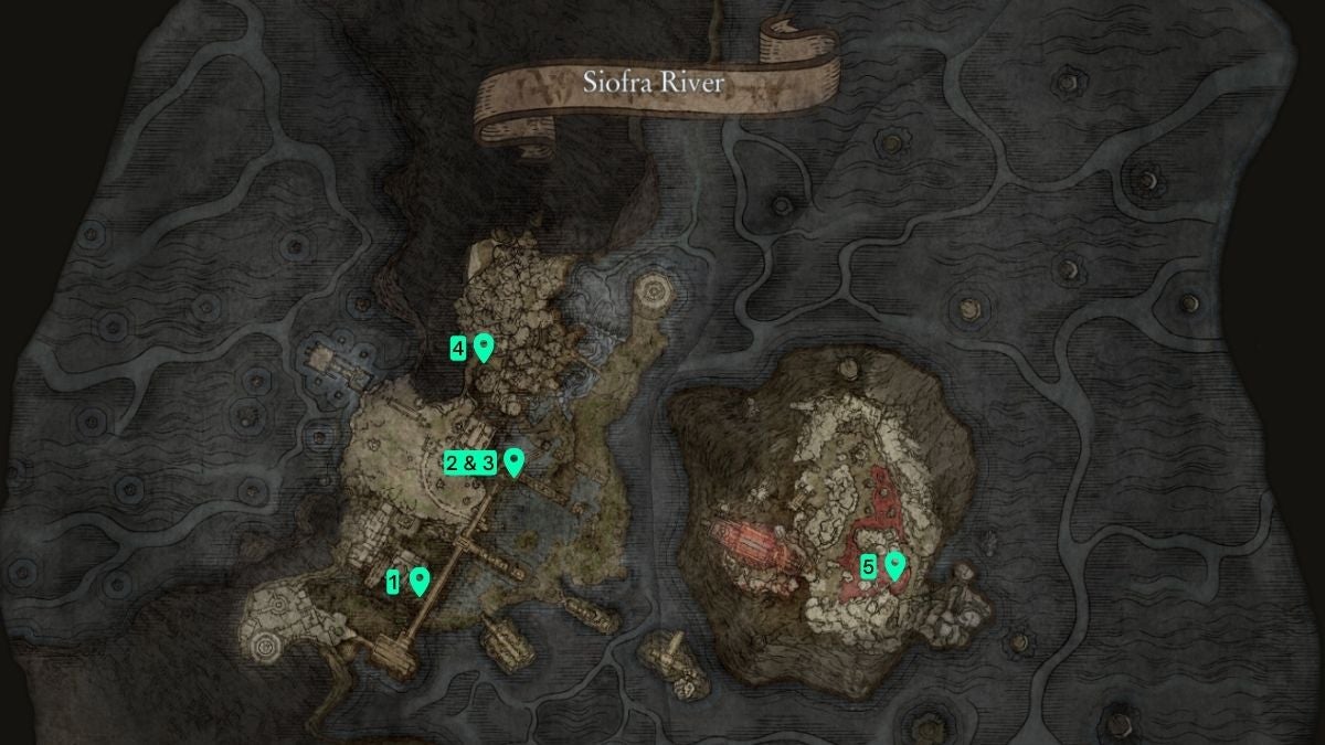 All Cookbook Map Locations in the Siofra River.